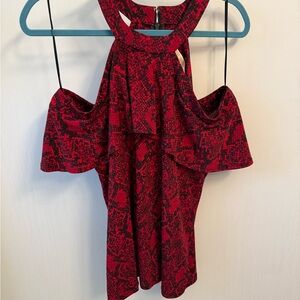 NWT Michael Kors Red & Black Snakeskin Open Shoulder Top